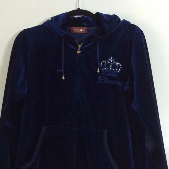 zhencai Blue Velvet Full Zippered Hoodie Size XL - Picture 4 of 14
